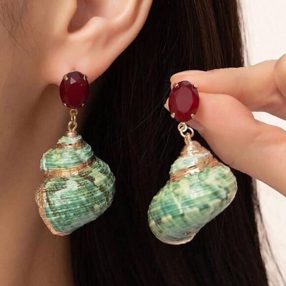 Bohemian seashell earrings A298 - Picture 1 of 5